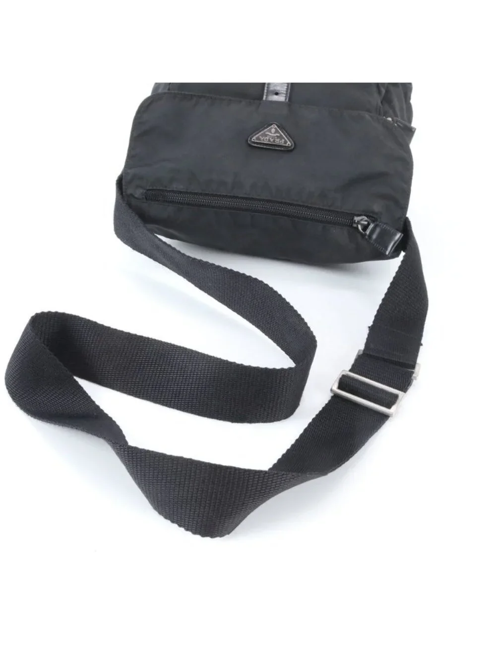 Prada Tessuto Nylon Triangle Logo Leather Shoulder Bag Crossbody Messenger Black